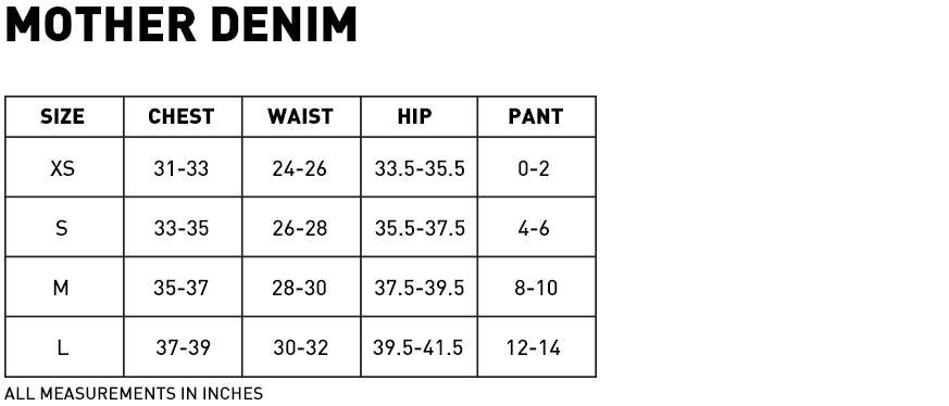 mother denim size chart