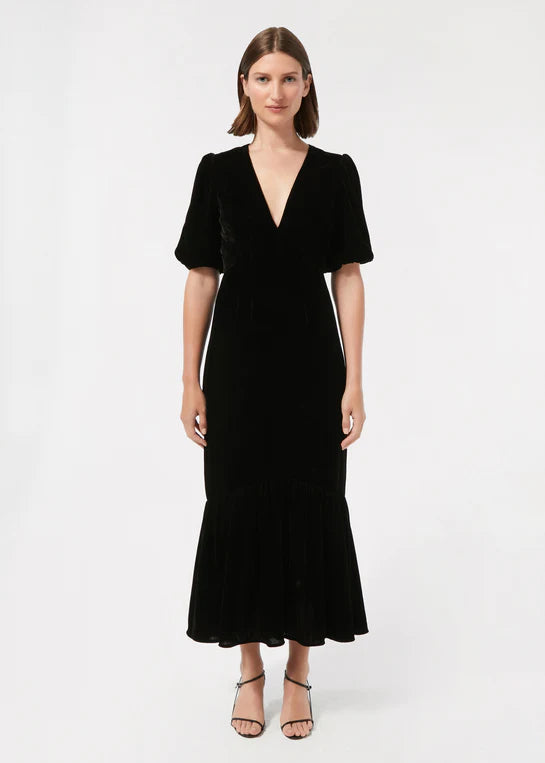 rhode black velvet dress RIXO Macie Silk-Velvet Mini Black
