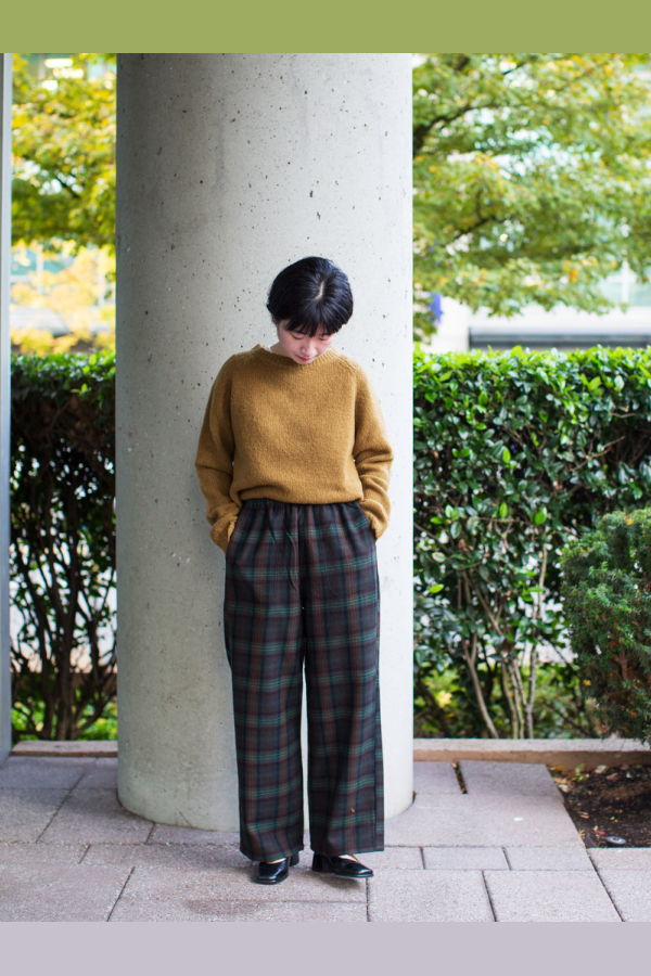 Danton Wool Straight Easy Pants - Brown/Green Checks