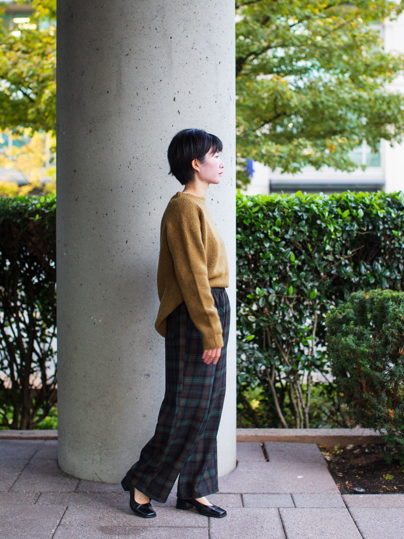 Danton Wool Straight Easy Pants - Brown/Green Checks