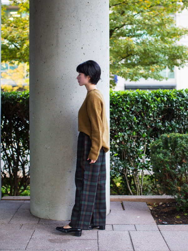 Danton Wool Straight Easy Pants - Brown/Green Checks