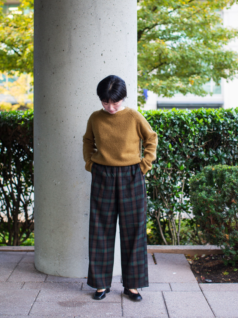 Danton Wool Straight Easy Pants - Brown/Green Checks