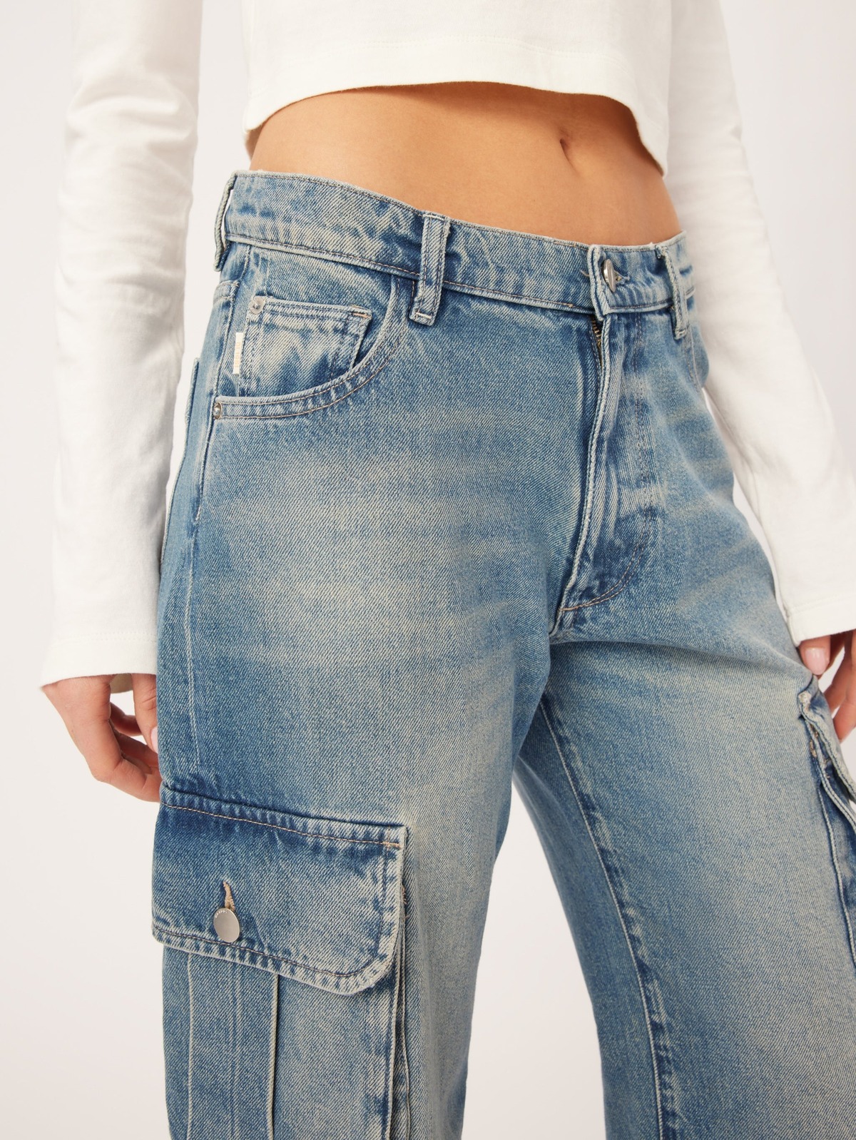 Women's Vintage Low Rise Cargo Denim Jeans