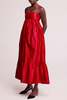 baaby Long Silk Ruffle Dress - Red - Thumbnail 3