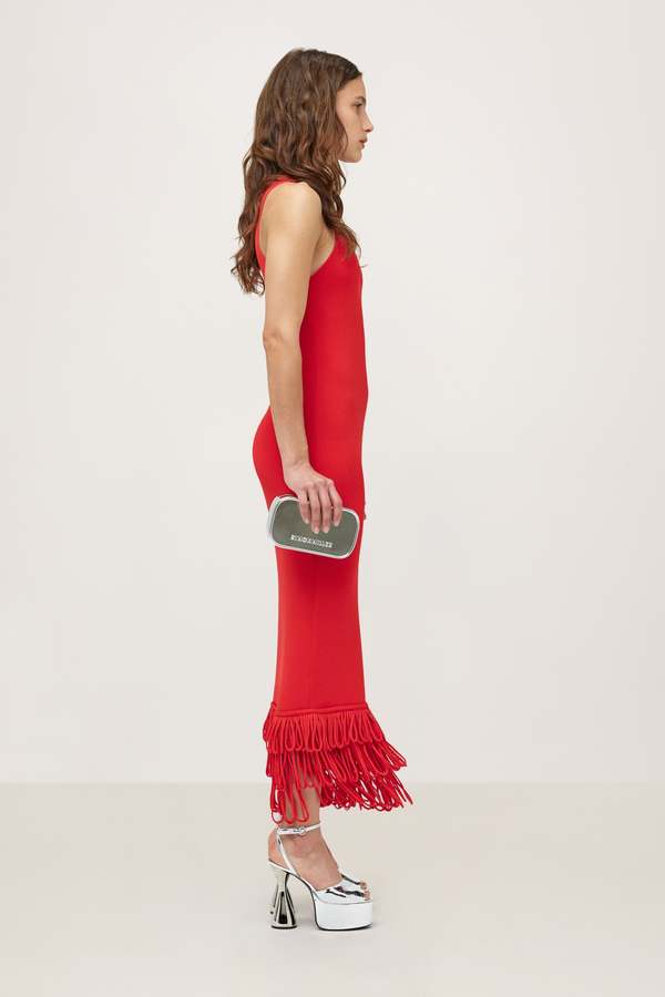 knee length dresses for ladies Attersee Albers Dress in Structured Wool-Silk Black