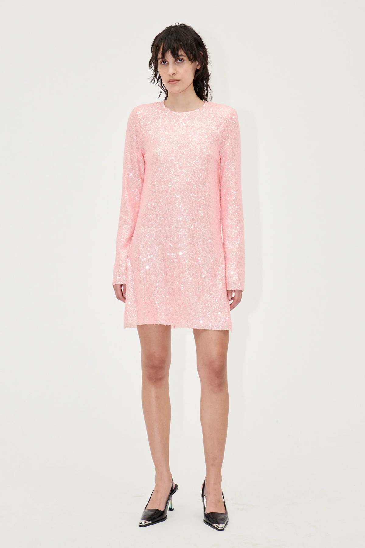 green emerald velvet dress Demure Long Sleeve Open Back Dress Sequin Blush