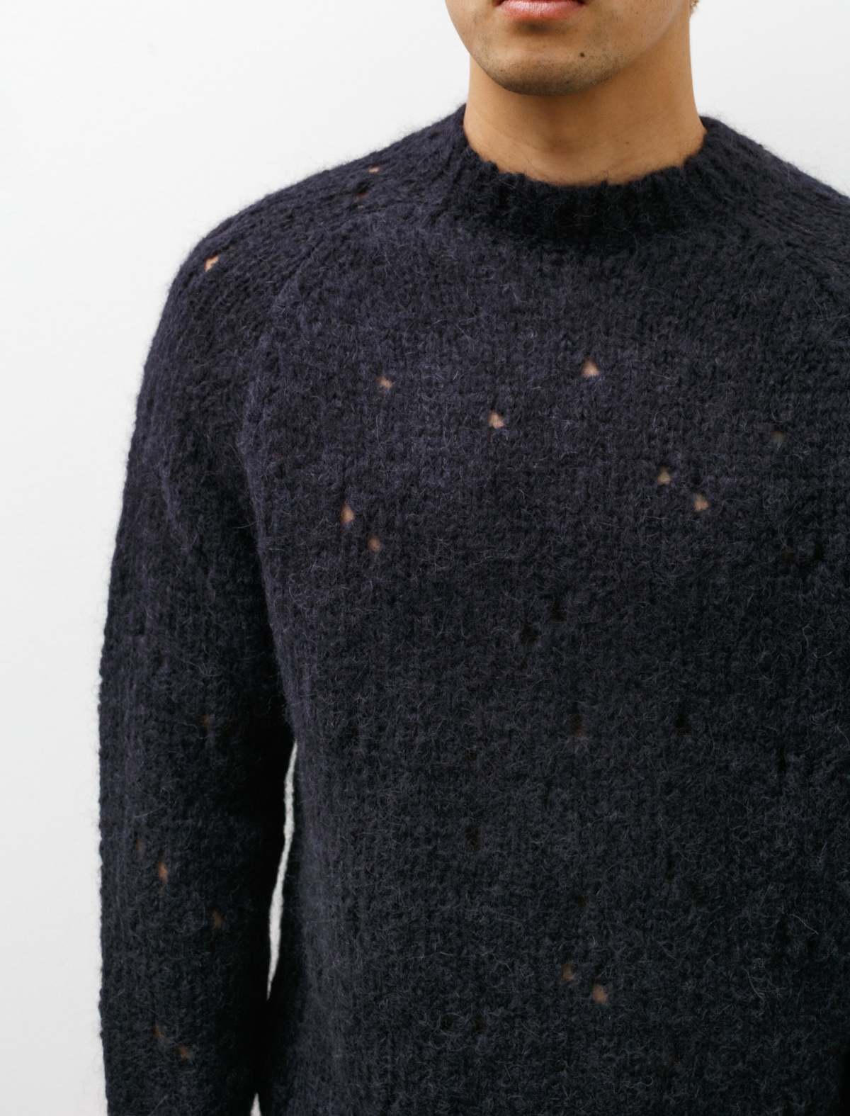 Our Legacy Fuzzy Mohair Alpaca Needle Drop Raglan - Navy | Garmentory