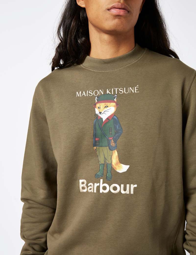 ★入手困難★BARBOUR X Maison Kitsune BEAUFORT CREW SWEAT Barbour x Maison Kitsuné Beaufort Crew Sweat Black | END. (AT)
