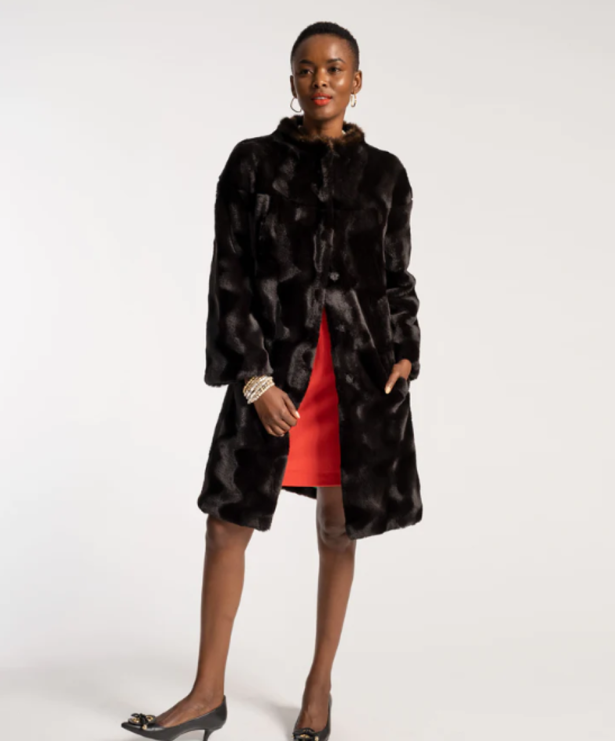 Frances Valentine Dame Coat Ripple Faux Fur - Black/Brown | Garmentory