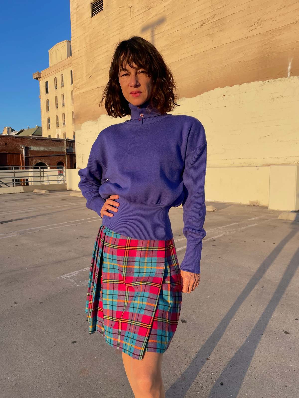Vintage Skirt Purple Plaid Skirt 70s Vintage 70s Rainbow Plaid - Main Image