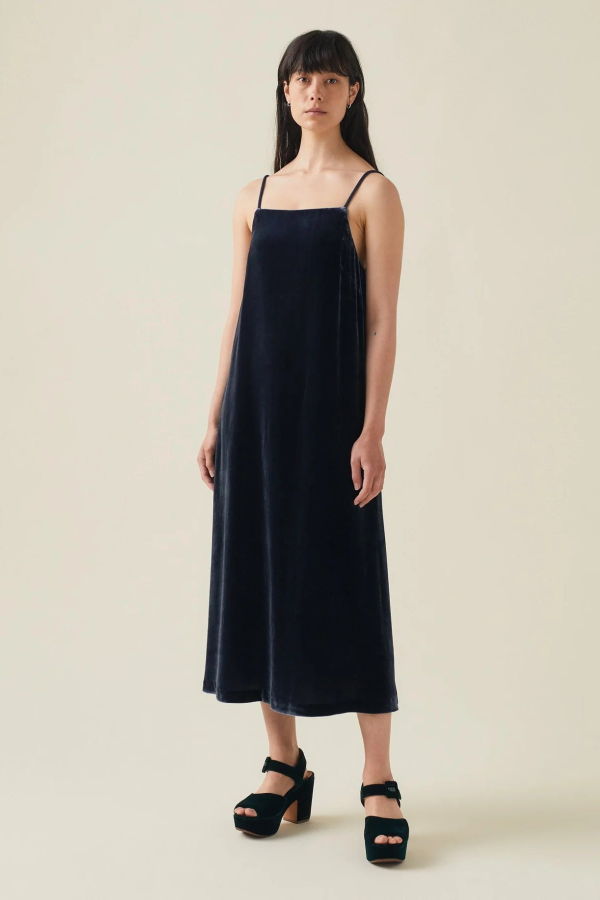 TOAST Square Neck Silk Velvet Dress - Obsidian