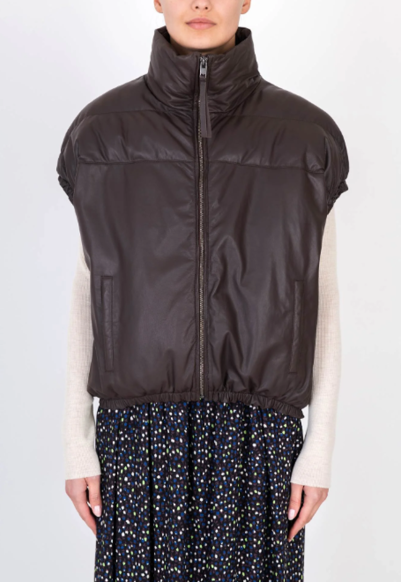 Alysi Leather Puffer Vest - Chocolat | Garmentory