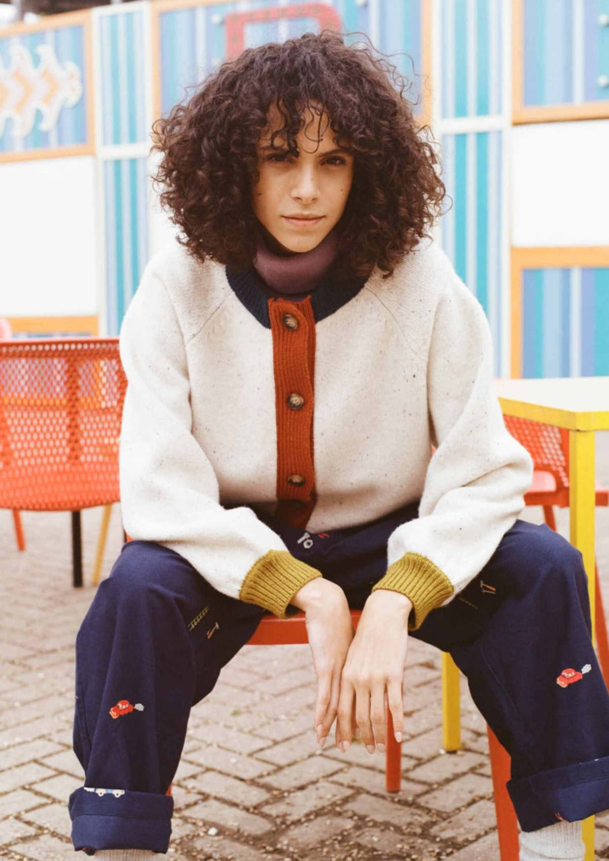 完売【新品タグ付】fog color blocking cardigan bando-3p-farm-rio-orange-