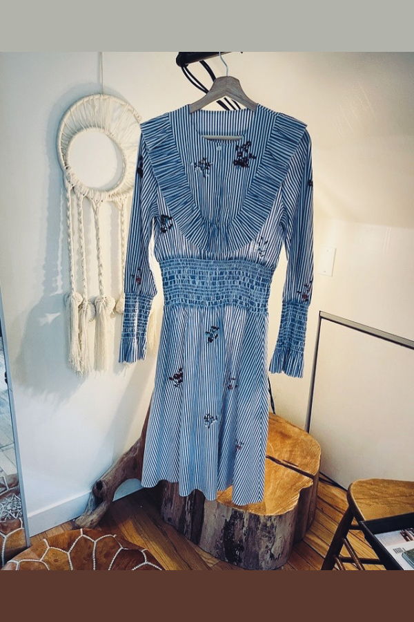 Tory Burch Embellished Smocked Midi Dress - Surfside/White