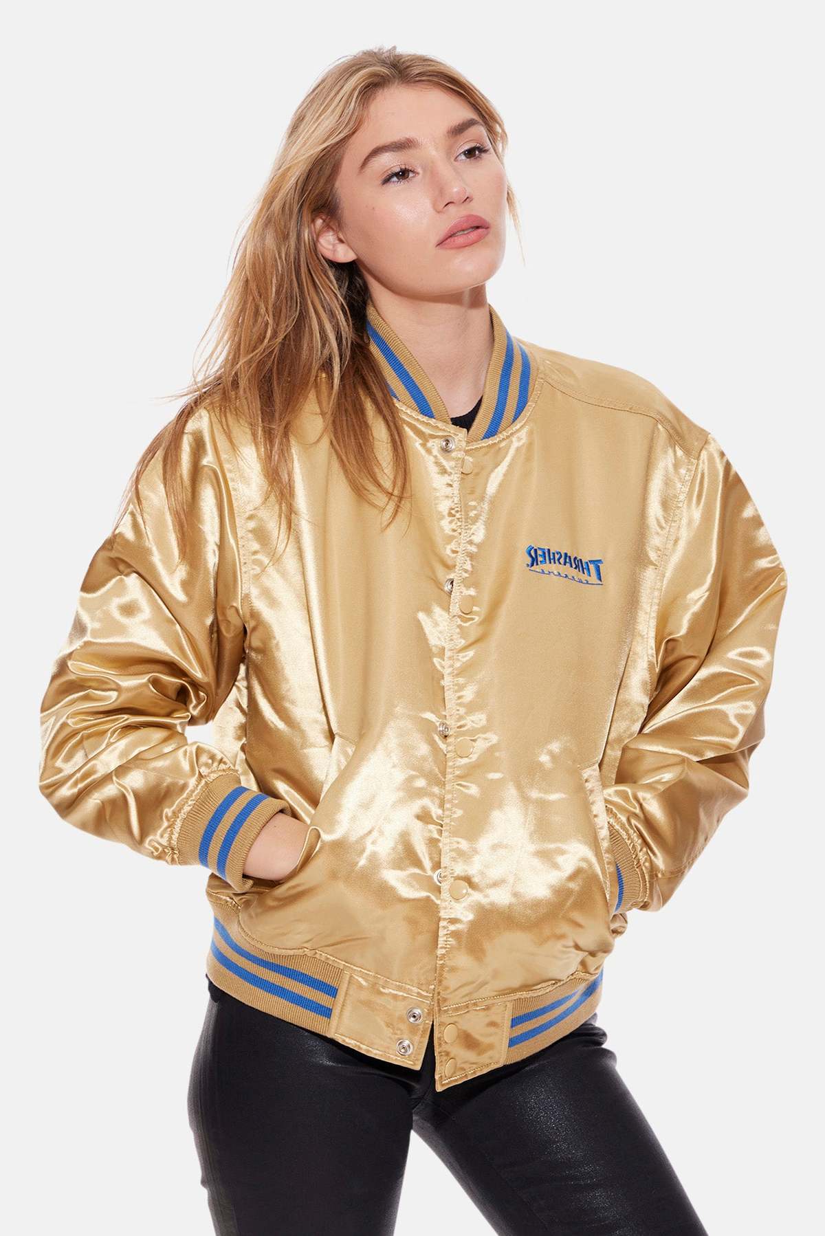 Supreme x Thrasher Satin Varsity Jacket - Gold | Garmentory