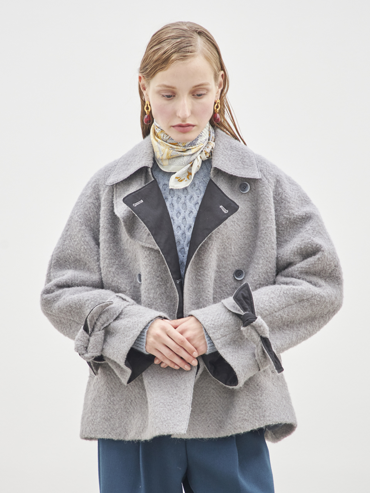 Maison De Ines Short Trench Wool Coat - Gray | Garmentory