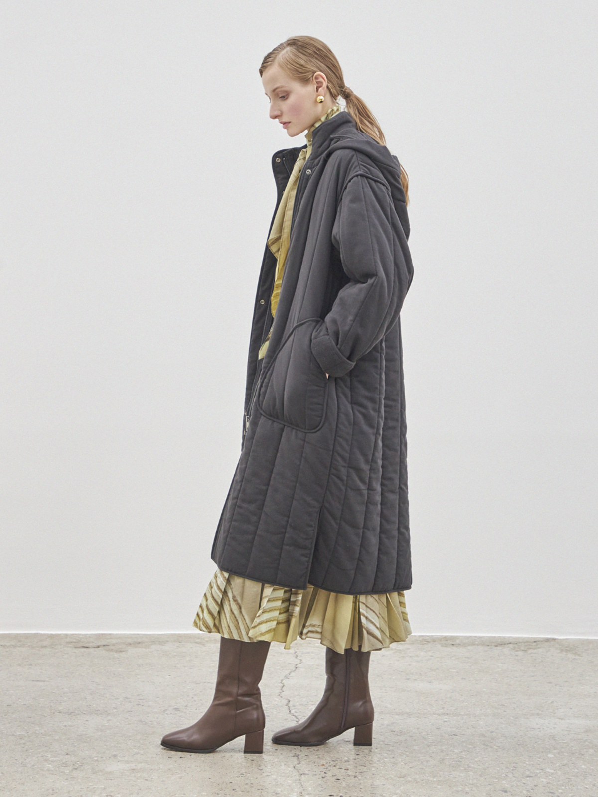 Maison De Ines Hooded Quilted Padding Coat - Black - Image 3 of 6