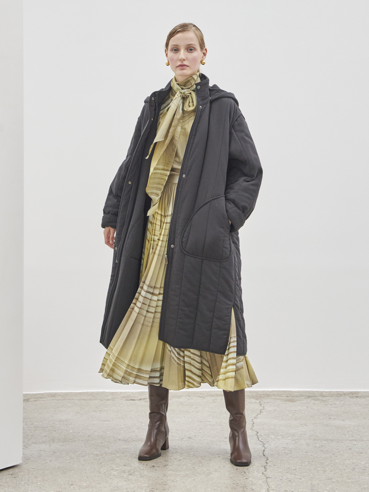 Maison De Ines Hooded Quilted Padding Coat - Black - Image 1 of 6