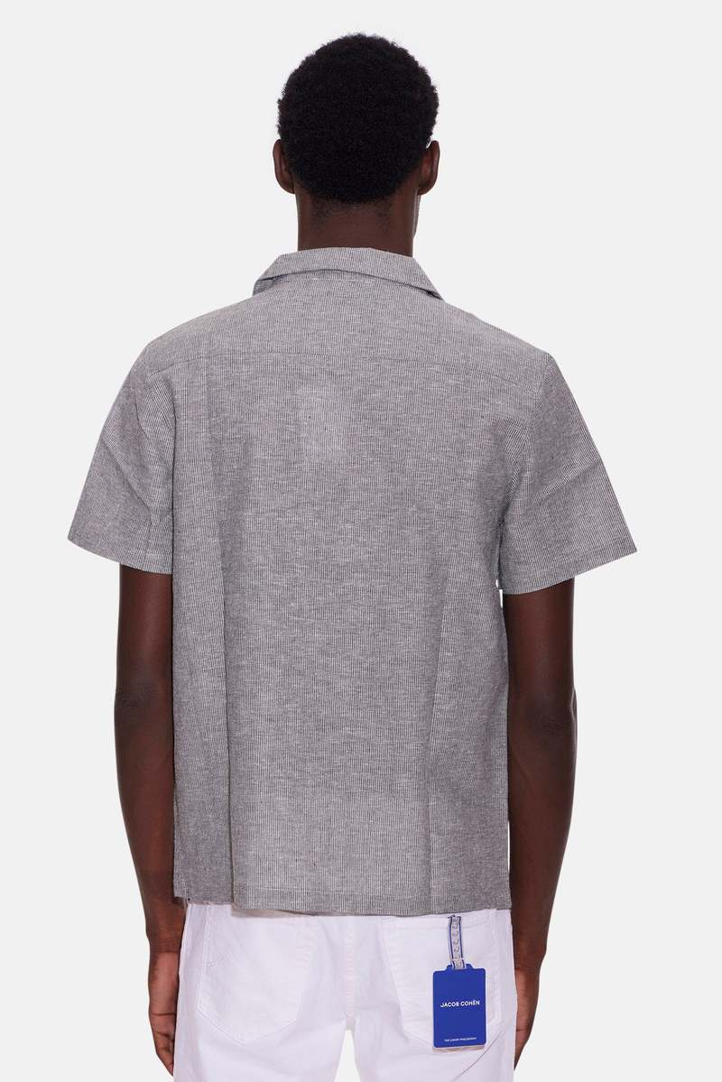 Blue&Cream Chambray Camp Shirt - Black Stripe