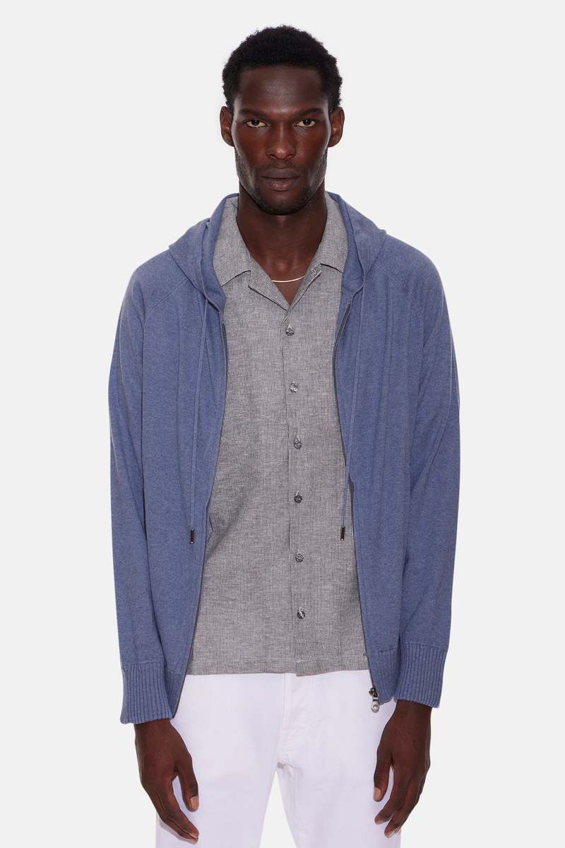 Blue&Cream Chambray Camp Shirt - Black Stripe