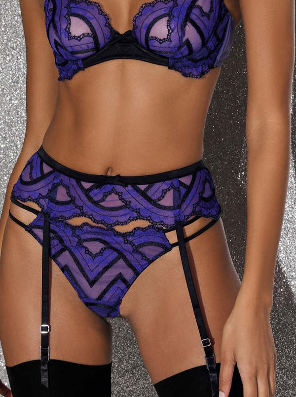 Fleur du Mal Hendrix Embroidery G-String - Blue | Garmentory