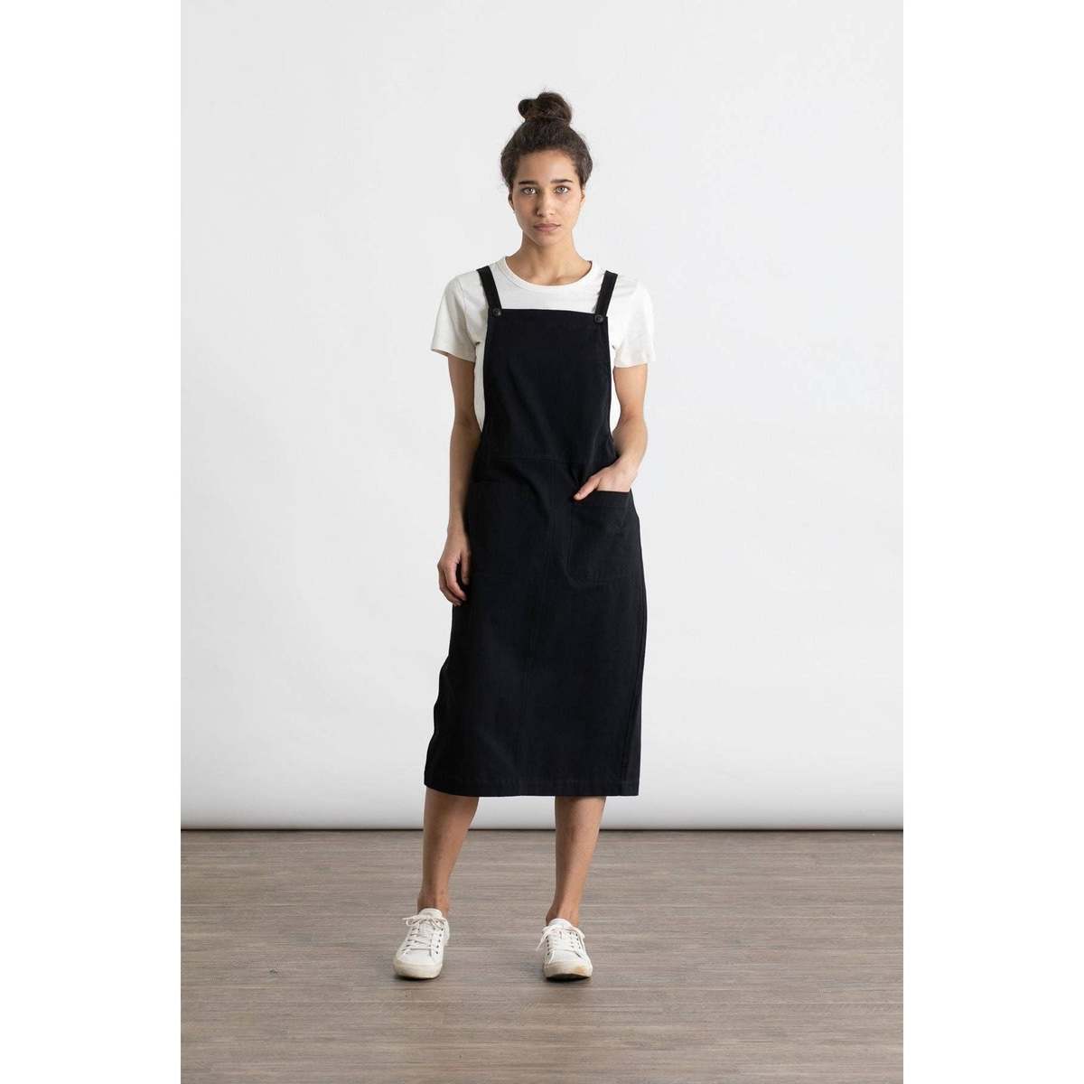 white christmas dresses Elena Black Denim Overall Dress Cloud Ten – Lena Layne main image 0