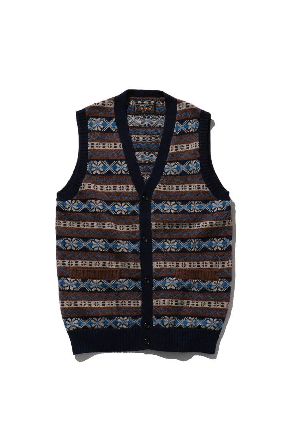 Beams Plus Button Knit Fair Isle Vest
