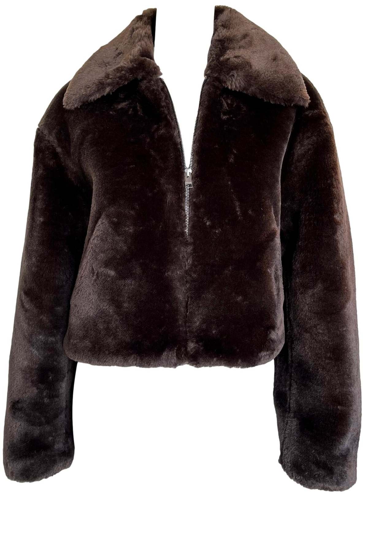 Frame Faux Fur Zip Up Jacket - Brown | Garmentory