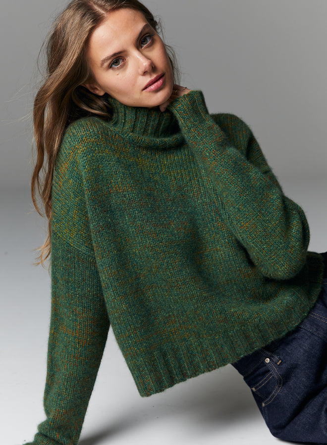 Autumn Cashmere Cropped Chunky Mock W/ Space Dye - Pickle Combo