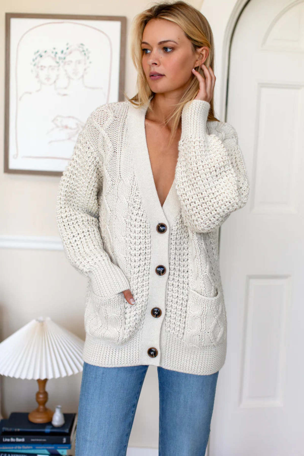 Emerson Fry Alpaca Cozy Cable Cardigan - Ivory | Garmentory