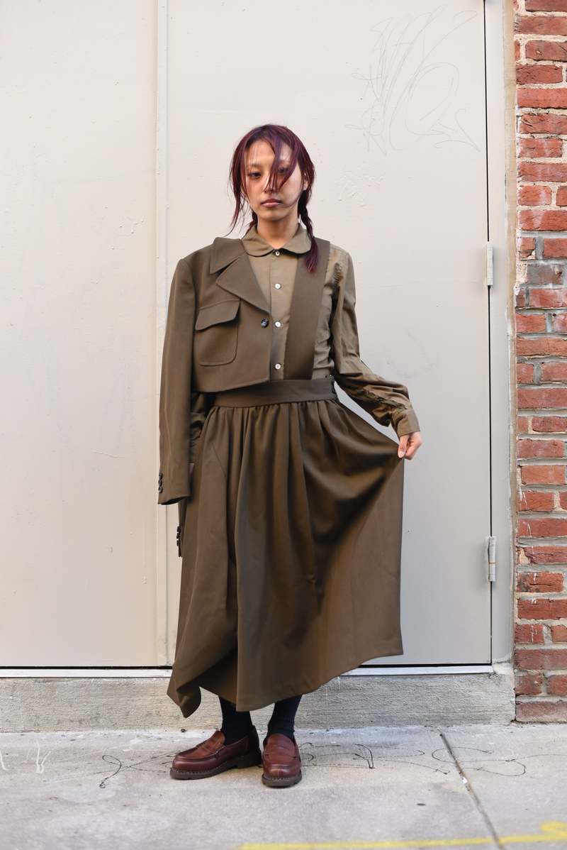 Comme des Garçons Ladies Suspender Skirt - Khaki | Garmentory
