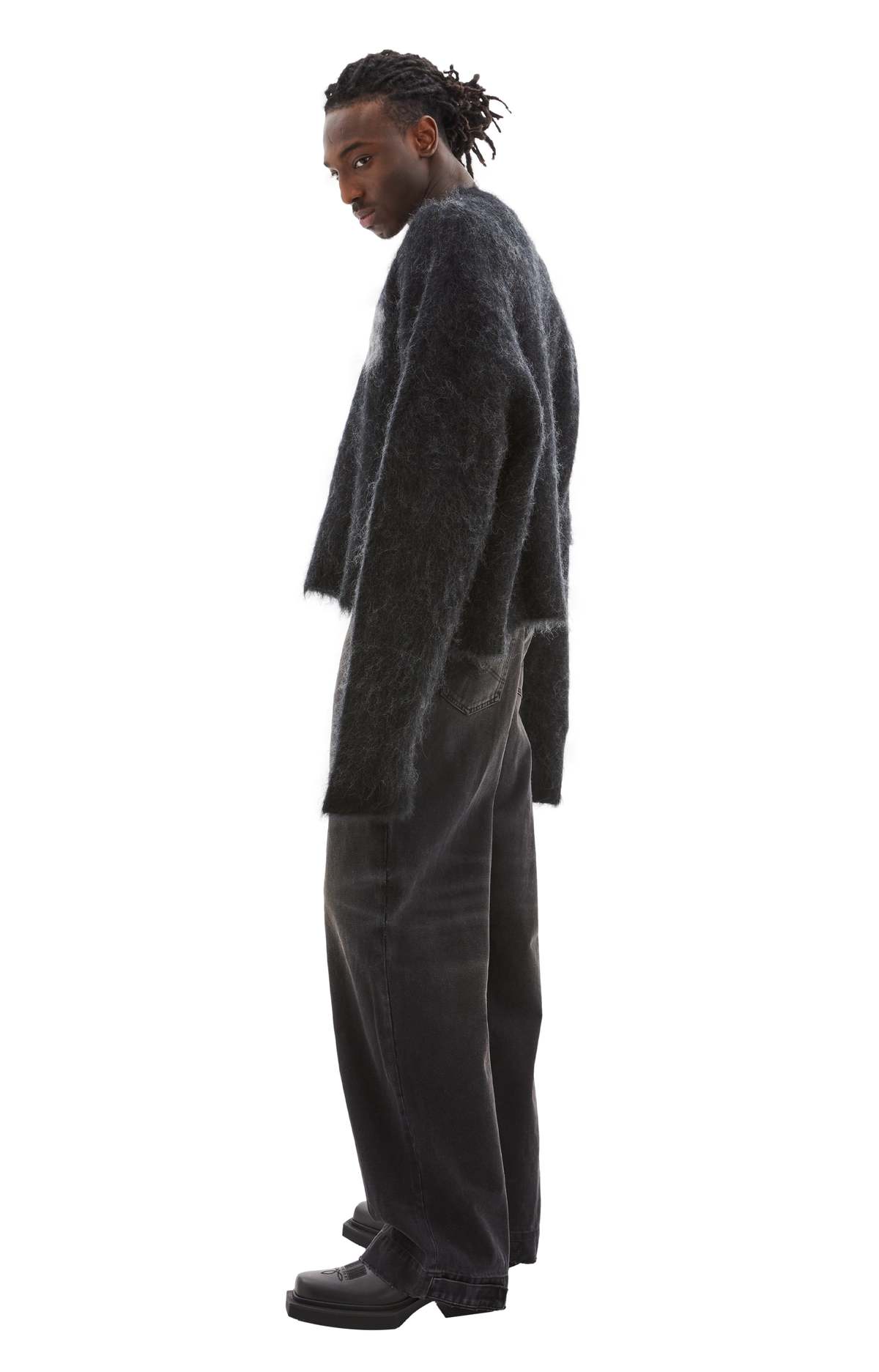 Martine Rose Brushed Mohair Eros V-Neck Jumper - Black/Charcoal