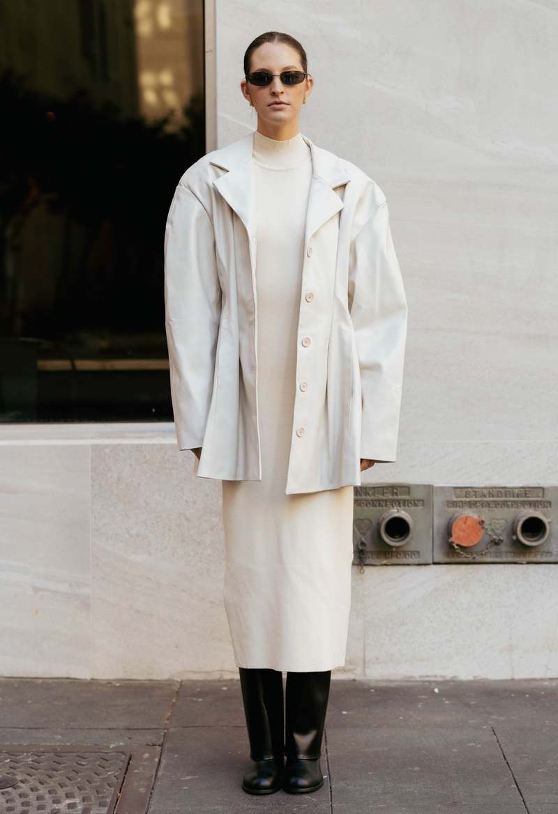 NKC Faux Leather Joy Blazer Dress - Creme | Garmentory