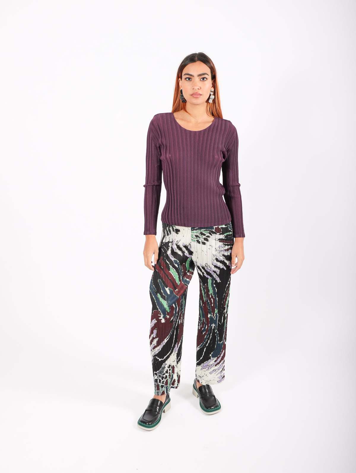 Frosty Forest Pants in Black Print by Pleats Please Issey