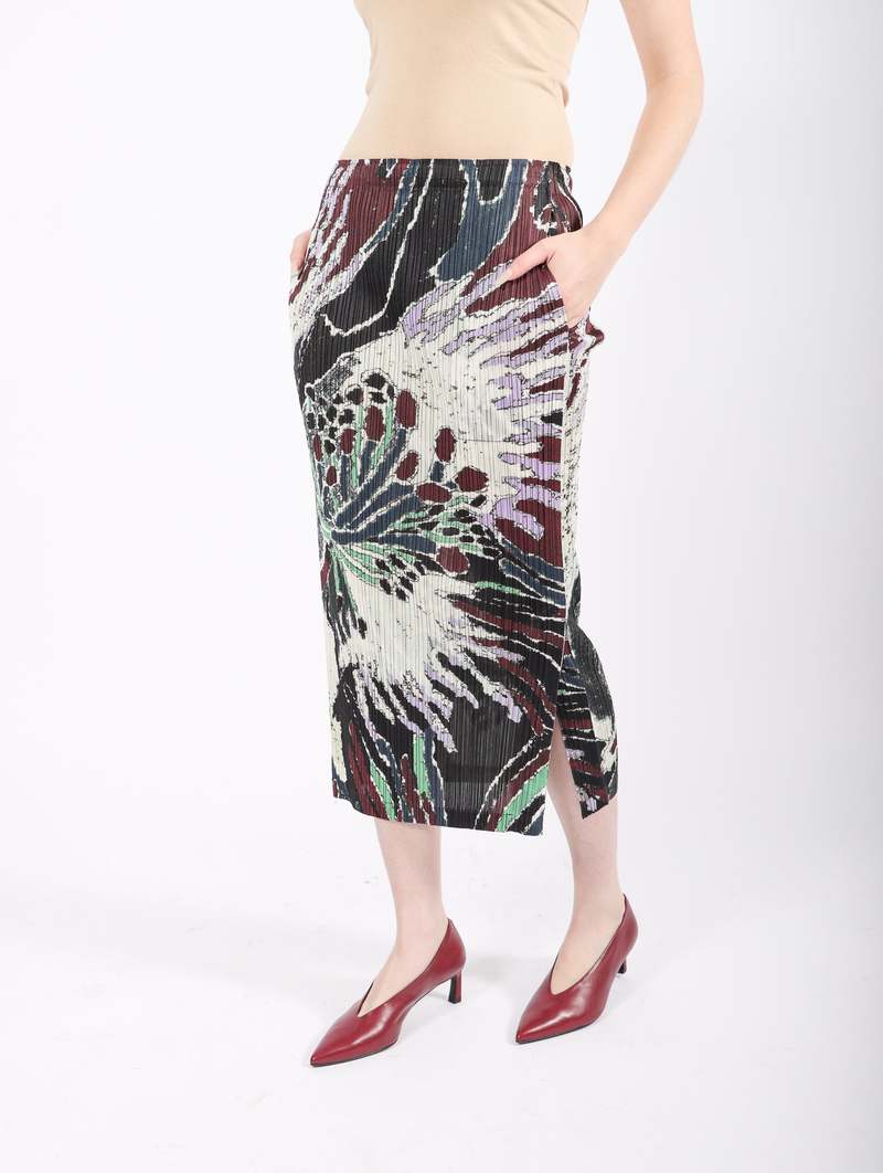 Pleats Please by Issey Miyake Frosty Forest Skirt - Black Print