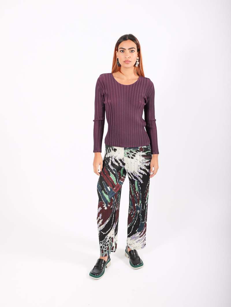 Rib Pleats October Long Sleeve in Bordeaux by Pleats Please Issey 