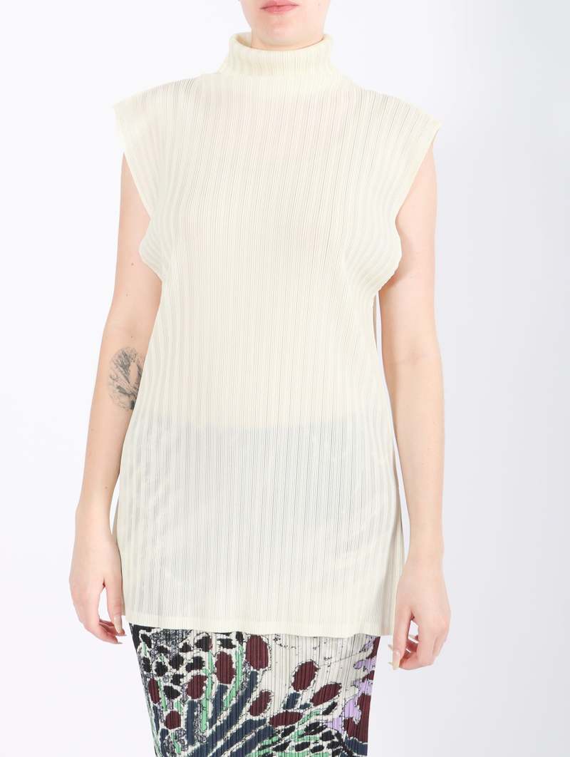 Rib Pleats October Top in Light Beige by Pleats Please Issey Rib Pleats October Top in Light Beige by Pleats Please Issey