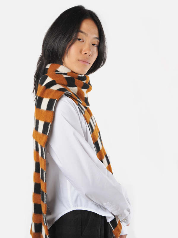 Jo Gordon Black and Brown Brushed Check and Stripe Scarf - Black