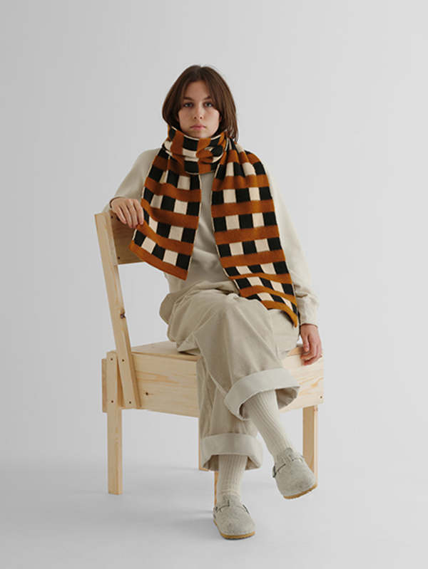 Jo Gordon Black and Brown Brushed Check and Stripe Scarf - Black