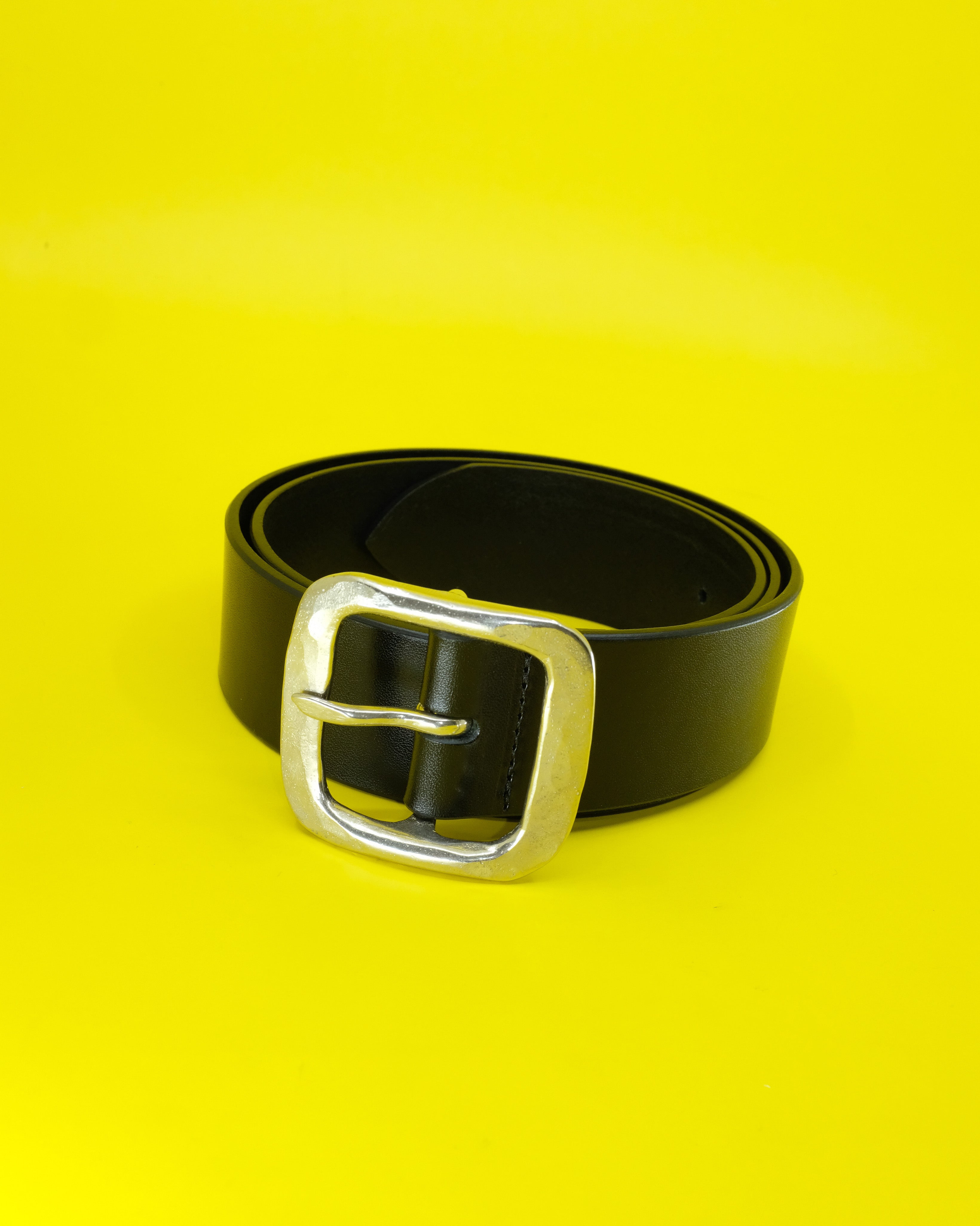 The Letters Cow Hide Leather Hammered Buckle Belt - Black The Letters Cow Hide Leather Hammered Buckle Belt - Black