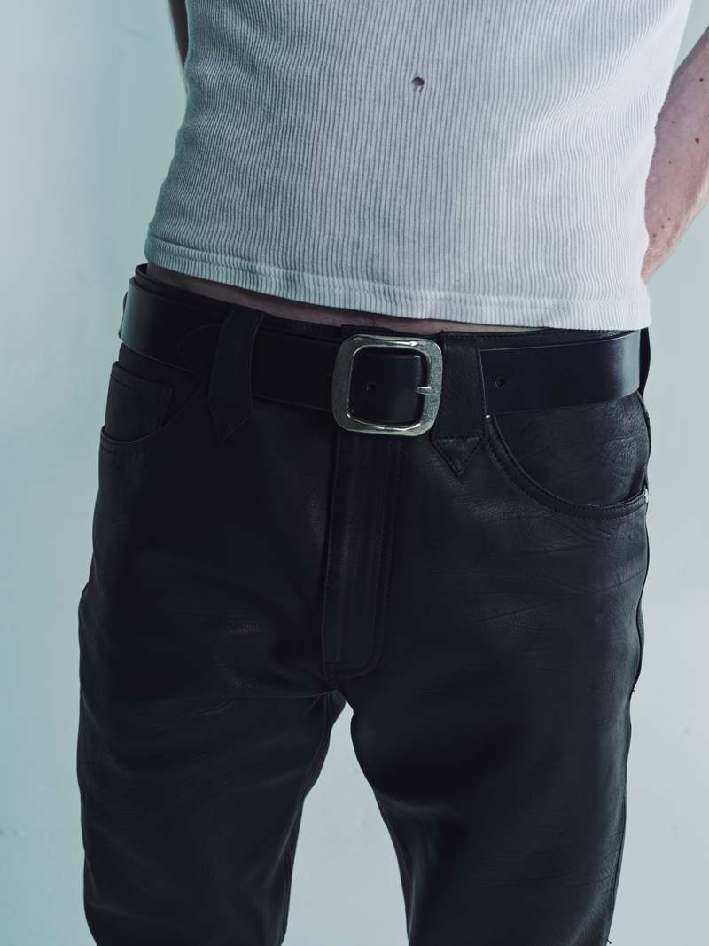 The Letters Cow Hide Leather Hammered Buckle Belt - Black The Letters Cow Hide Leather Hammered Buckle Belt - Black