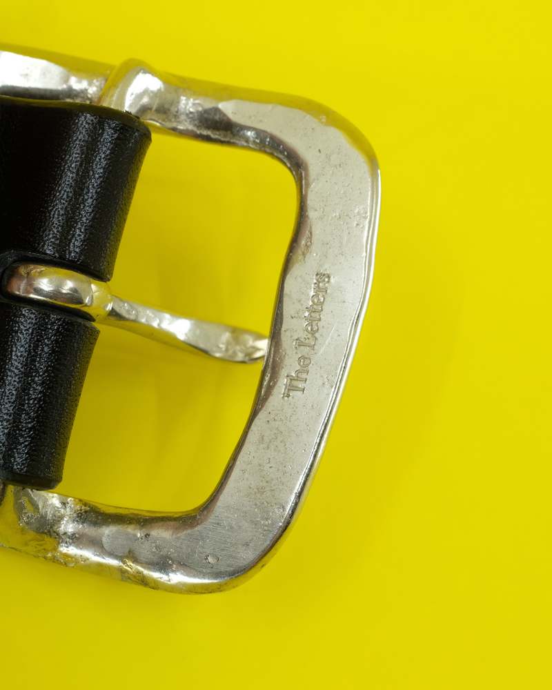 The Letters Cow Hide Leather Hammered Buckle Belt - Black The Letters Cow Hide Leather Hammered Buckle Belt - Black