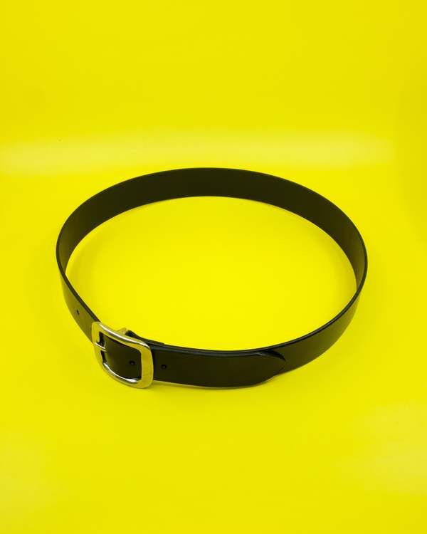 The Letters Cow Hide Leather Hammered Buckle Belt - Black | Garmentory