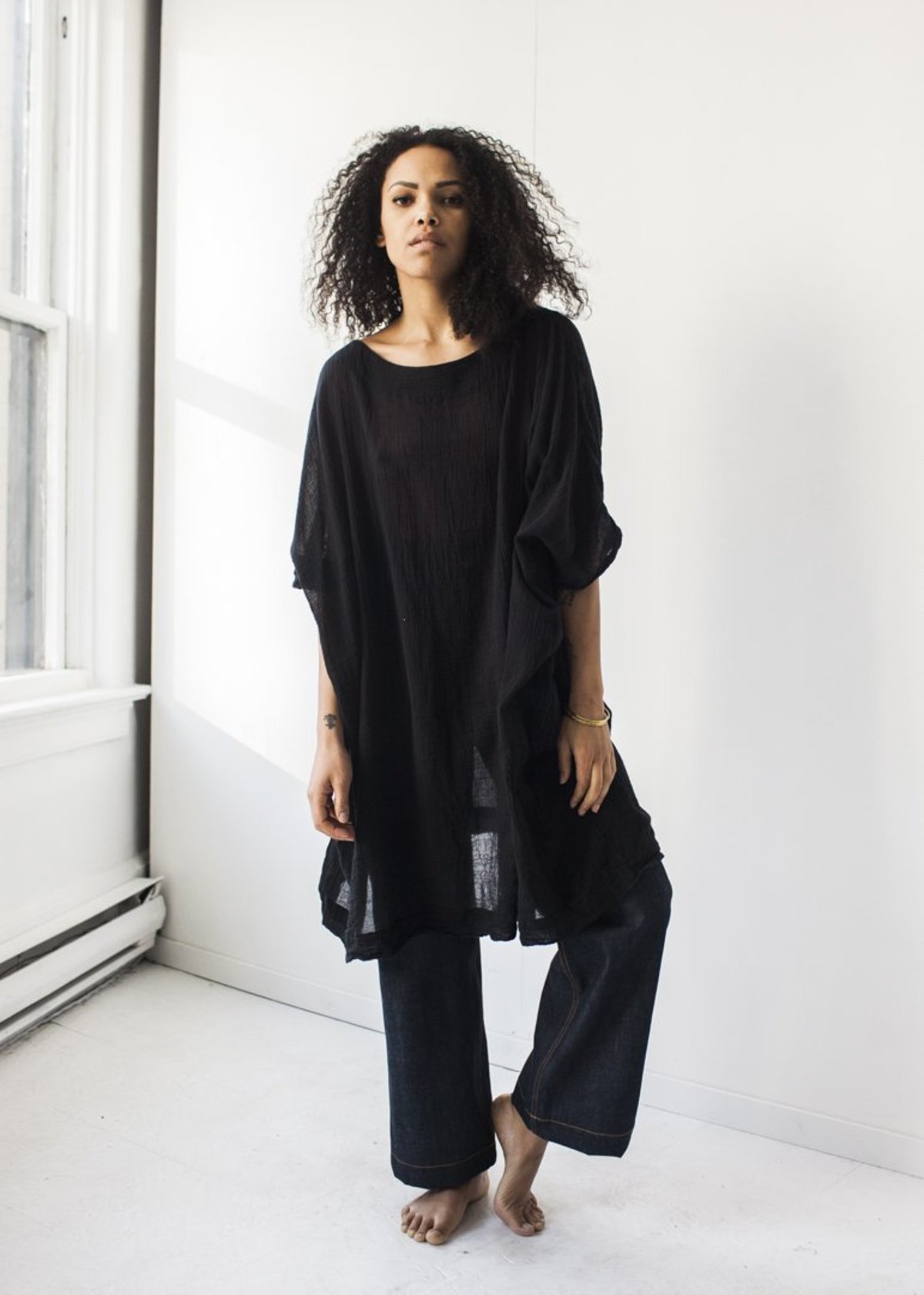 Uzi Gauze Dress in Black - Image 1 of 6