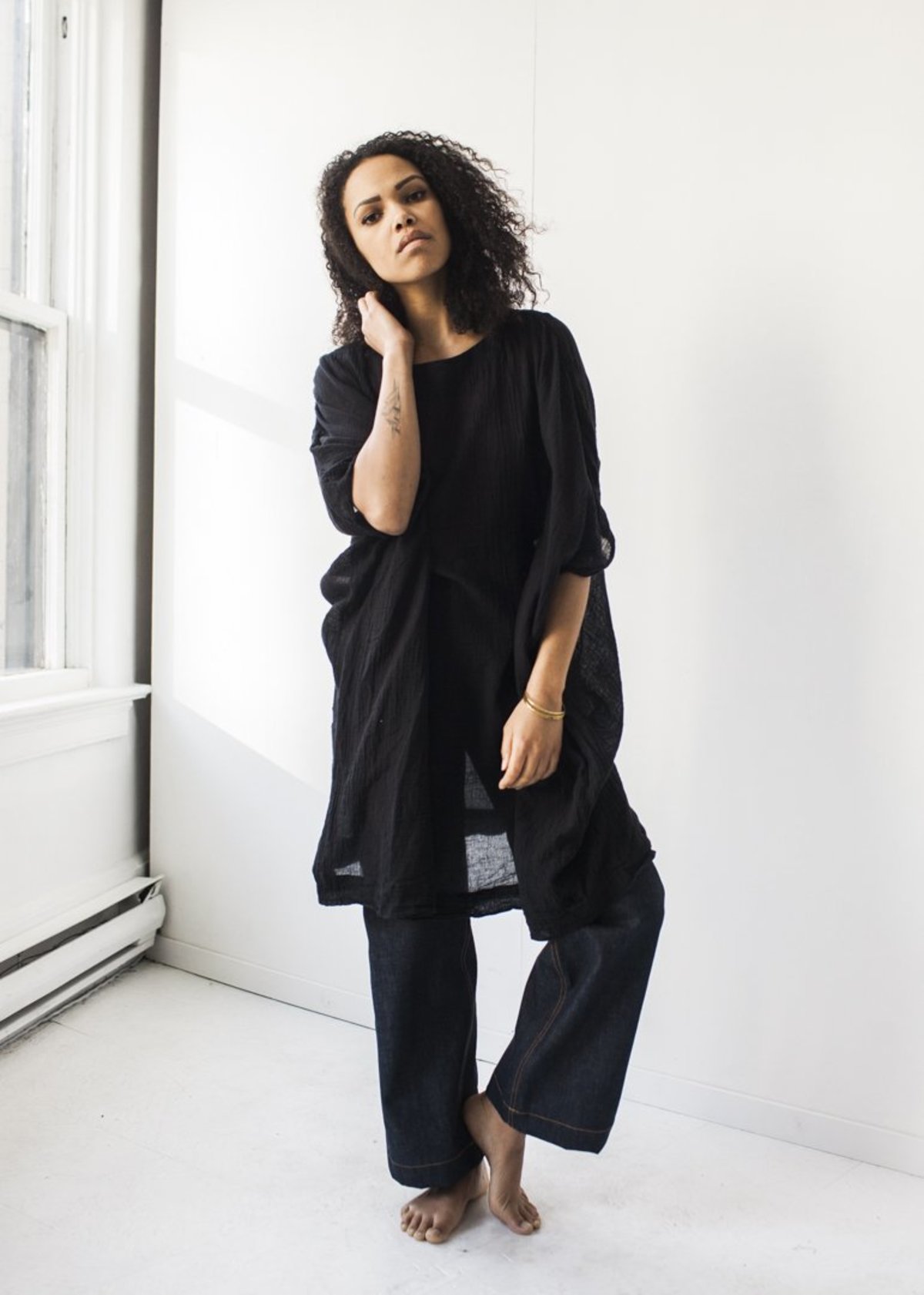 Uzi Gauze Dress in Black - Image 2 of 6