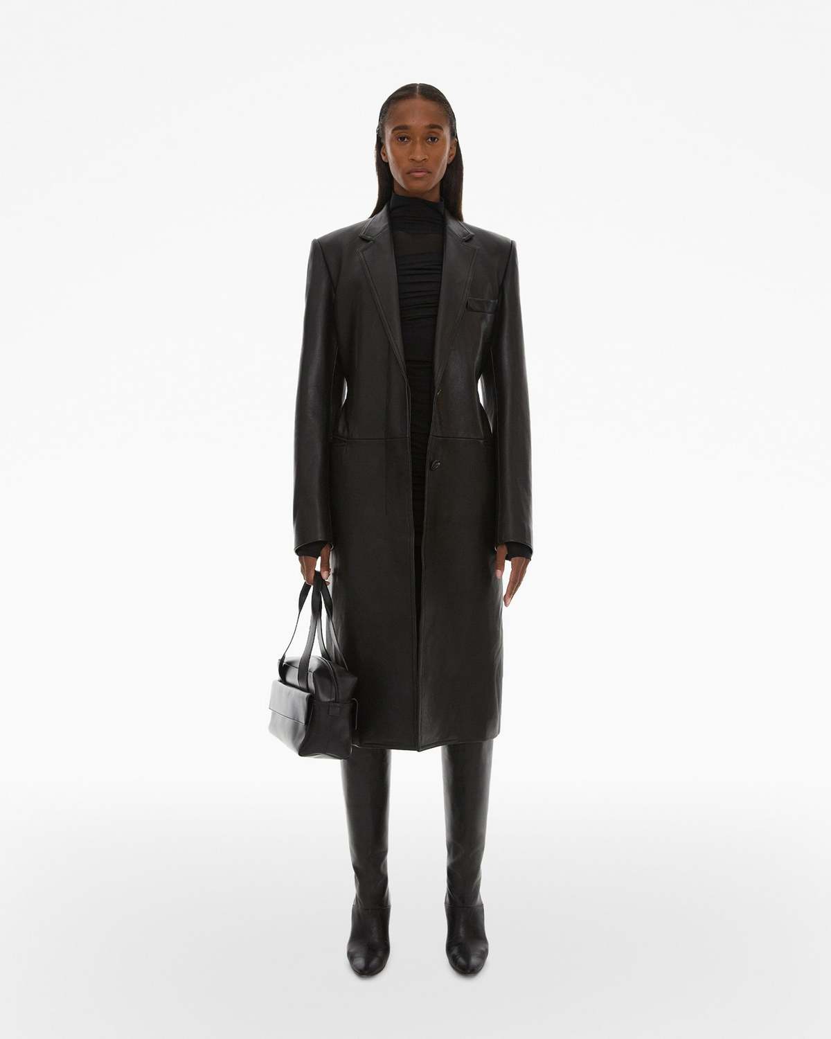 Helmut Lang Tailored Leather Coat - Black | Garmentory display picture 1