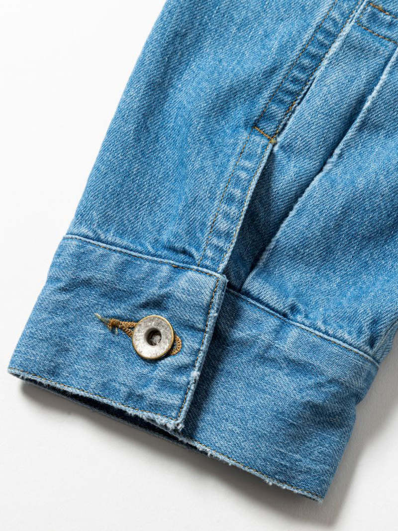 Meanswhile Fade Denim Pleated Sleeve Blouse - Indigo | Garmentory