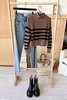 Emerson Fry Boxy Funnel Neck Sweater - Cocoa/Black Stripe - Thumbnail 5