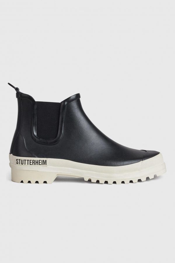 Unisex Stutterheim Chelsea Rainwalker Boot - Black/White Sole Unisex Stutterheim Chelsea Rainwalker Boot - Black/White Sole