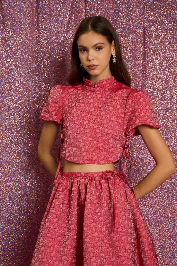 Sister Jane Flower Power Jacquard Crop Top - Ruby Red | Garmentory